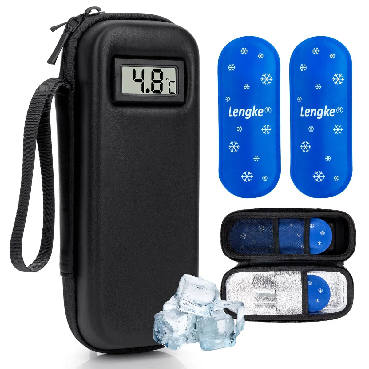 SUNMON Estuche Insulina Frio con Pantalla de Temperatura, Refrigerador Insulina Portatil, Nevera Insulina Viaje de Aprobado por la TSA, Nevera Medicamentos Portatil con 2 Bolsas de Hielo
