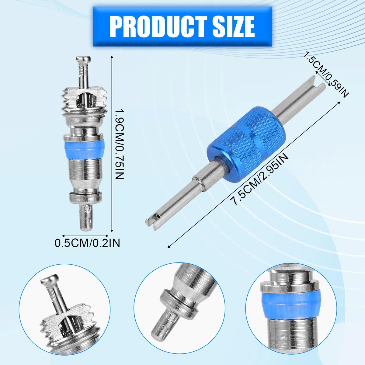 50uds Núcleo Válvula Aire Acondicionado, Repuestos Núcleo de Válvula Premium con Herramienta Extracción Accesorios Prácticos para Aire Acondicionado para R410/R32/R22 Refrigerante