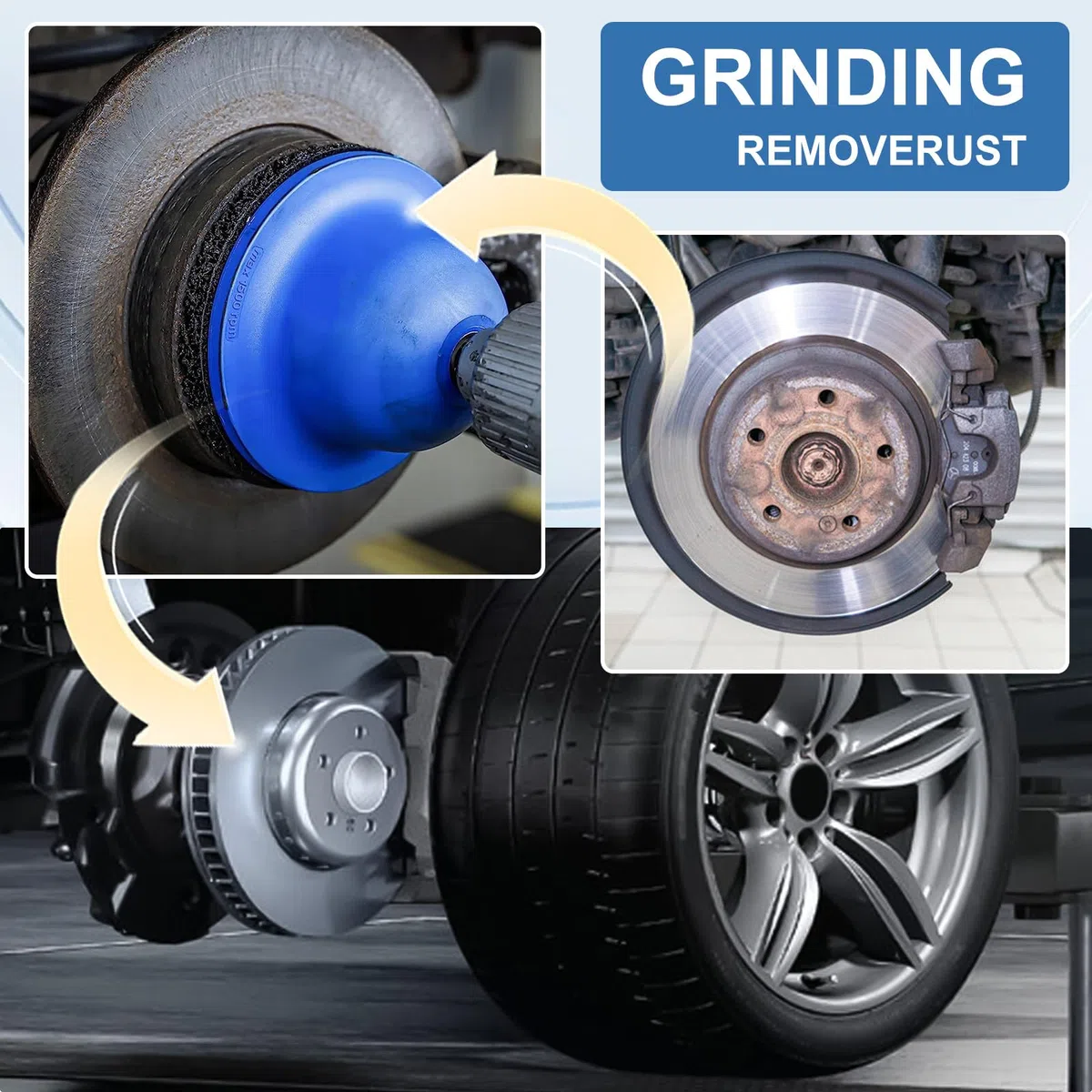 Qivine Amoladora de Cubos de Aluminio, 150mm de Lijadora de Cubo de Rueda, Abrasivo Ollas de Disco de Limpieza para Coche, Cambio de Neumáticos (A)