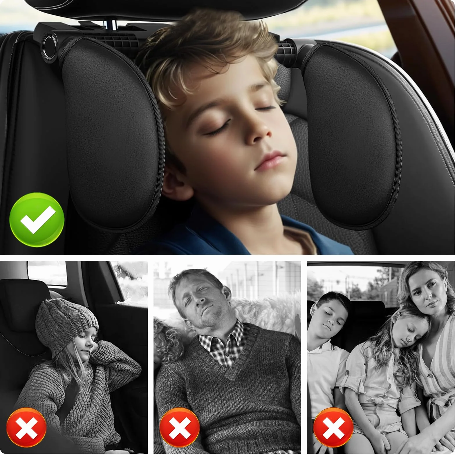 Reposacabezas de Coche,Soporte Para El Cuello Retráctil y Extraíble Almohada Lateral del Reposacabezas para Automóviles, Apto Para Niños Adultos Reposacabezas para Coche (Negro)