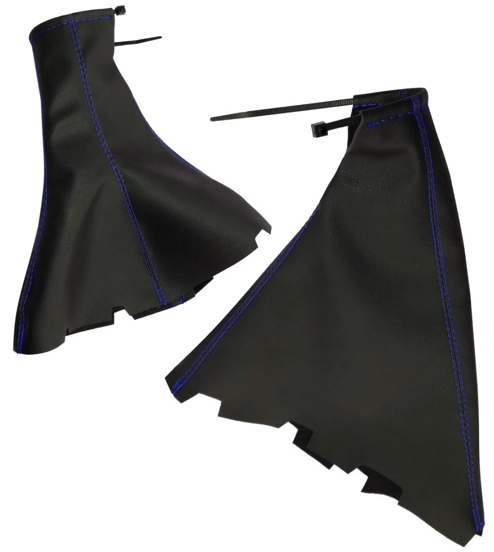 AERZETIX: Funda para palanca de cambios y freno de mano de piel sintética con costuras de colores variables (negro con costuras azul)