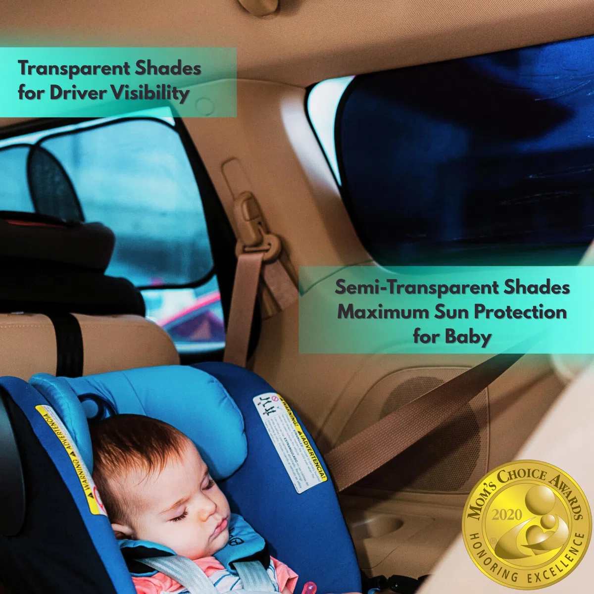 Parasoles para Coche – Protección Solar 99,79% UVA y 99,95% UVB Certificada. Parasol Lateral para Ventanas de Coche Bebé. Pack de 4 (2 Transparente + 2 Semitransparente) 20" x 12– Kinder Fluff
