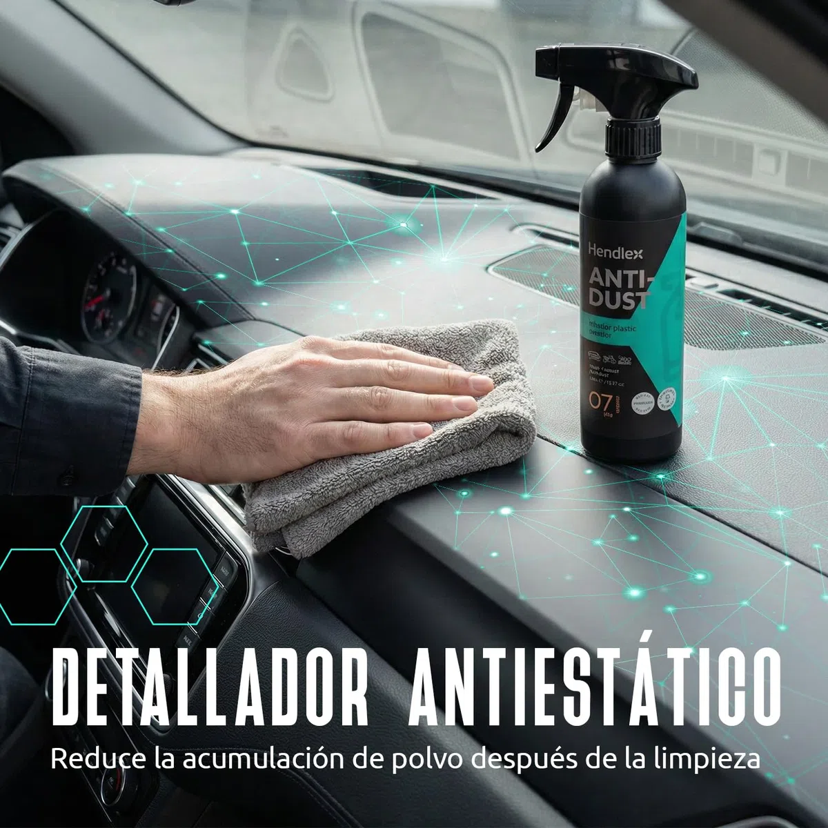Hendlex Anti Dust Limpia Salpicaderos Coche Antiestático – Renovador Plasticos Coche Efecto Mate – Limpiador de Salpicadero sin Grasa ni Brillo – Interior Detailer Spray con Aroma a Nuevo (500ml)