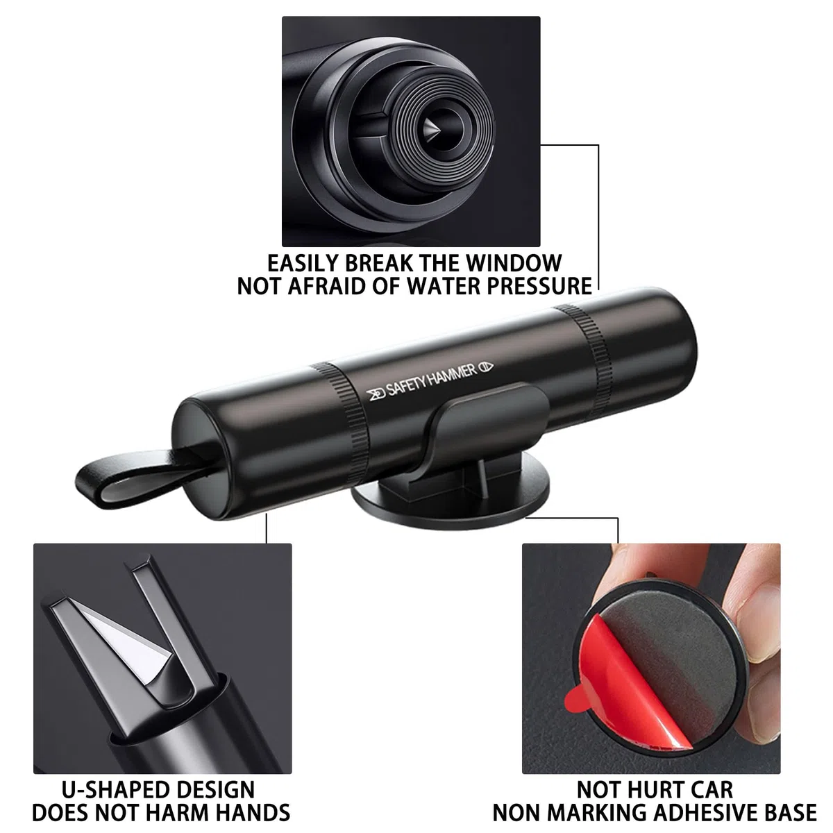 2 Piezas 2 en 1 Rompe Cristales y Cinturones, Martillo de Seguridad del Automóvil, Imprescindible para Romper el Coche de Vidrio, Martillo de Emergencia del Automóvil, Autobús (Negro + Rojo)