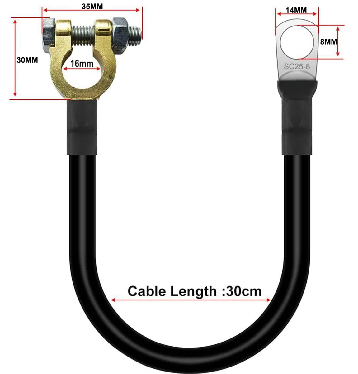 Cable Inversor de Batería 25mm² 3AWG SC25-8 Cable Bateria Coche 12V 24V Cable de Batería con Conector para Automóviles, Camiones, Energía Solar, Barcos, Motocicletas 30cm