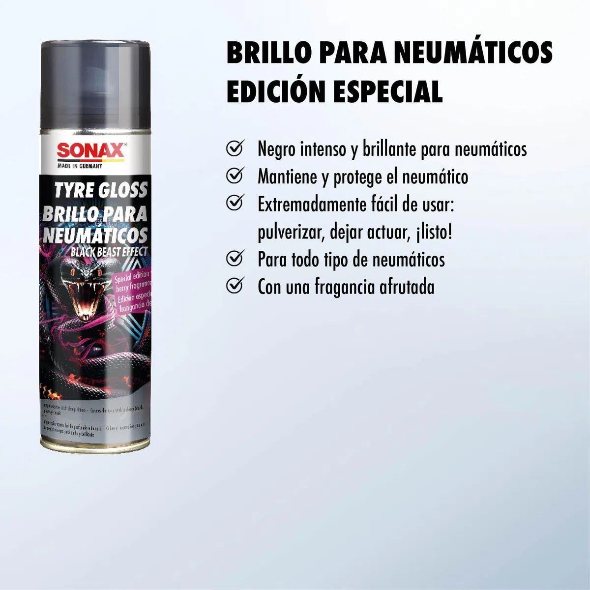 SONAX Brillo para neumáticos Black Beast Effect (500 ml) - el Gel Brillante para neumáticos Que consigue un Acabado Negro Brillante óptimo, 04344000-544