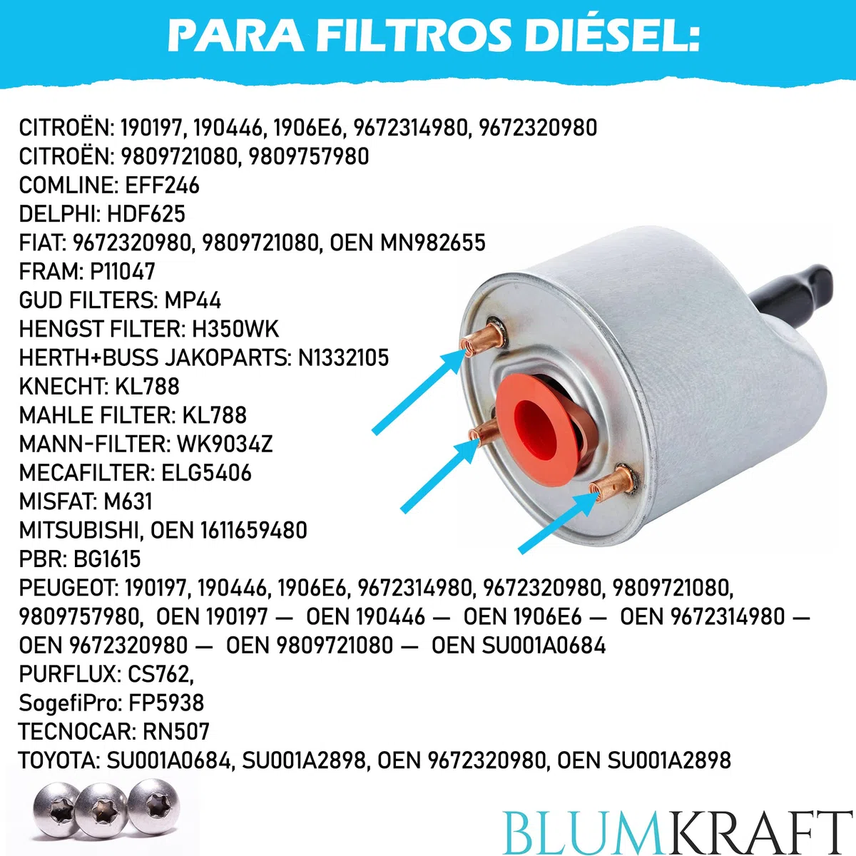 BLUMKRAFT - Tornillos para filtro de gasóleo (10 unidades, 10 unidades, acero inoxidable)