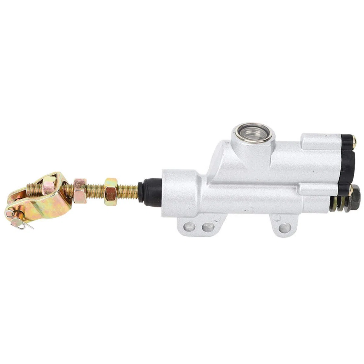 Bomba de cilindro maestro hidráulico trasero universal para motocicleta, cilindro de freno de pie trasero plegable (plateado)