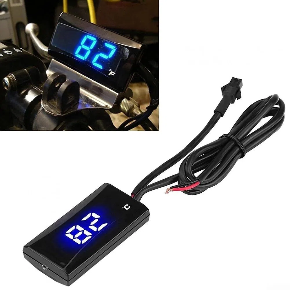 Kit de monitoreo de temperatura del agua para motocicletas con medidor LCD digital y sensor, sistema alimentado por CC 12 V con señal visual de sobrecalentamiento (18 mm)