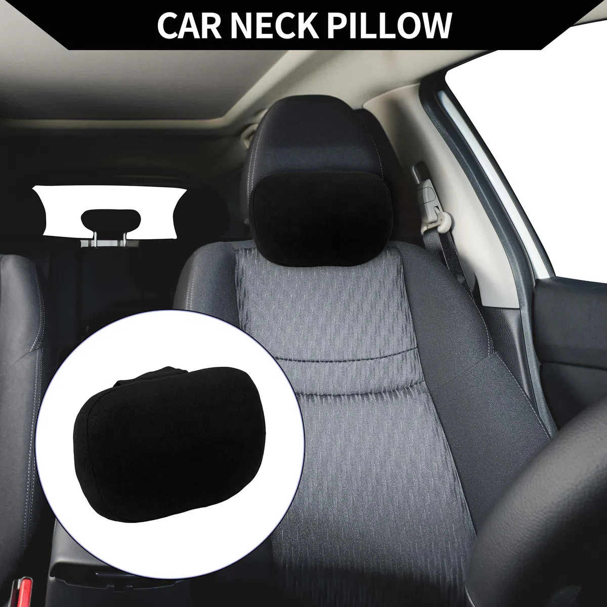 Cojín De Cuello para Coche Almohada Reposacabezas para Coche para Cuello Y Espalda Espuma Viscoelástica Transpirable De Gamuza 1 Pc Negro