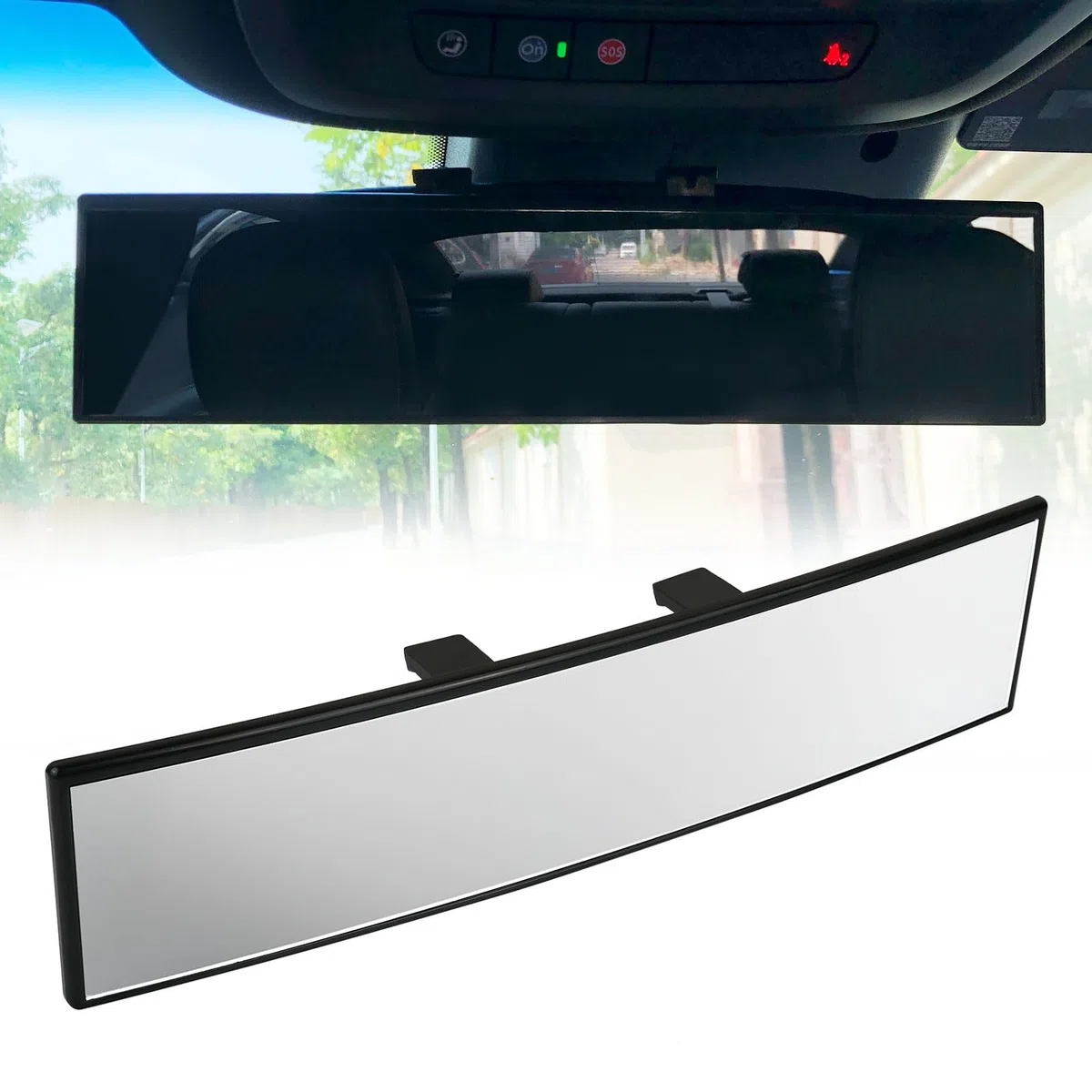 ds. distinctive style Espejo retrovisor ancho Clip On 12 pulgadas universal panorámico convexo espejo interior con gran angular