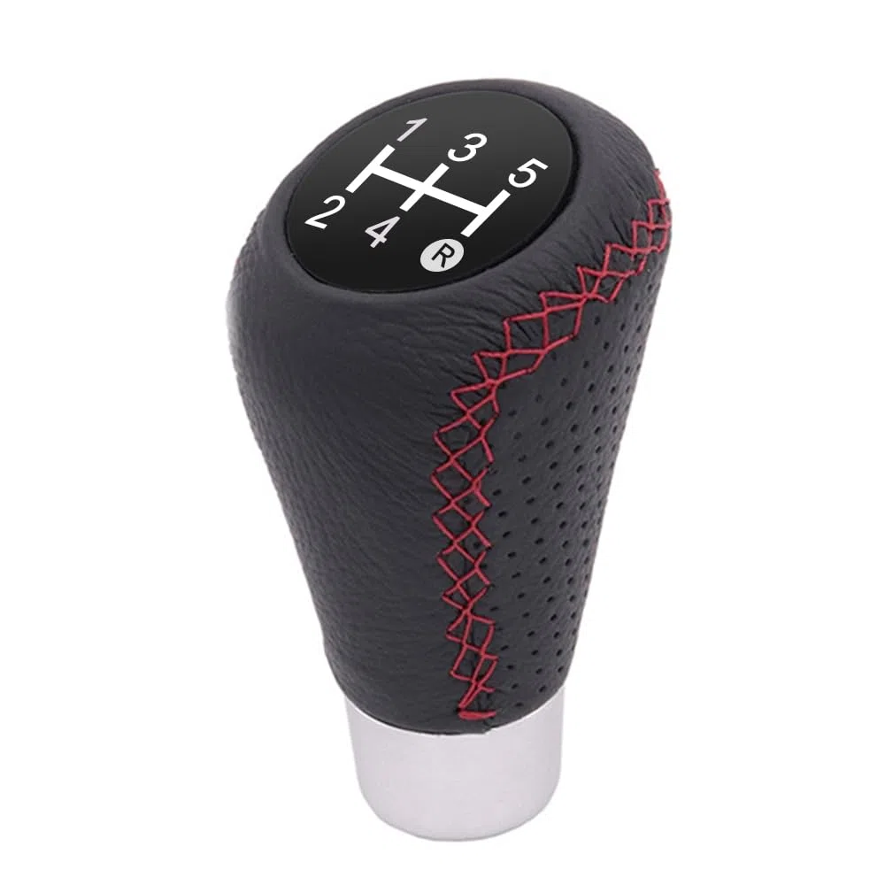 OBEST Pomos de Palanca Cambios Coche Manual Universal, 5 velocidades Perilla de Cambios de Piel para Coche de Transmisión Manual con 8mm 10mm 12mm Adaptador