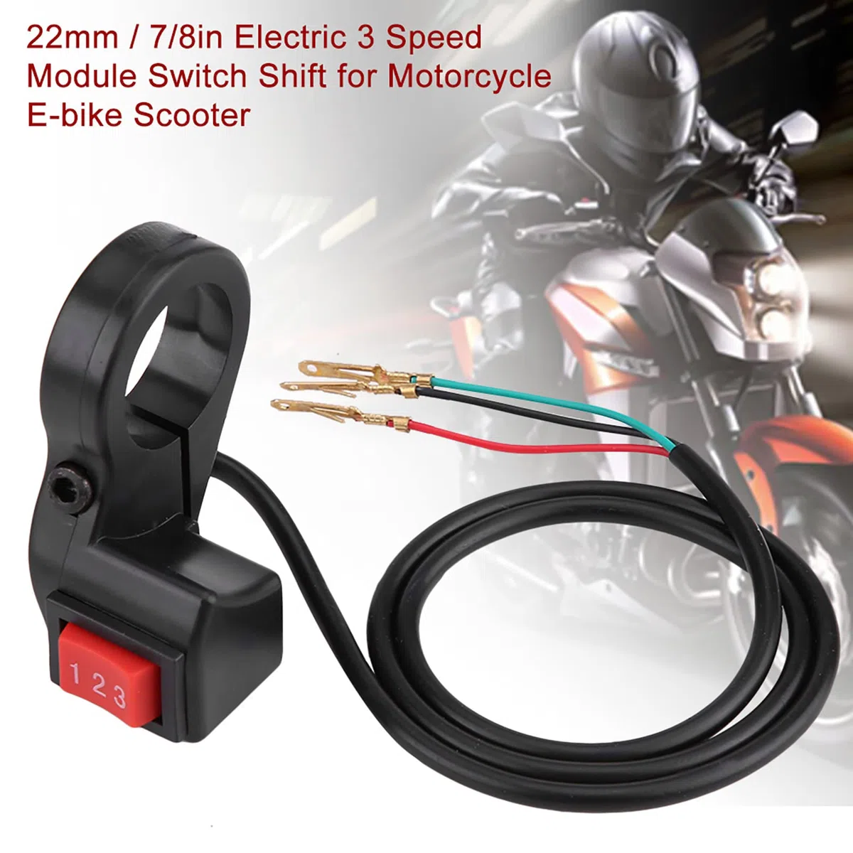 Interruptor de Botón de Encendido y Apagado, Fydun Motocicleta Eléctrica Interruptor de Módulo de 3 Velocidades para Motocicleta E-bike Scooter 22mm 7/8 pulgadas Manillar