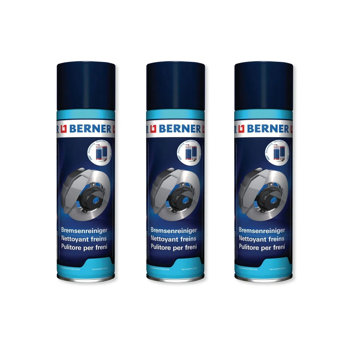 3 x BERNER Limpiador de Frenos 500 ml Dosis Limpiador de Piezas BRAKE CLEANER
