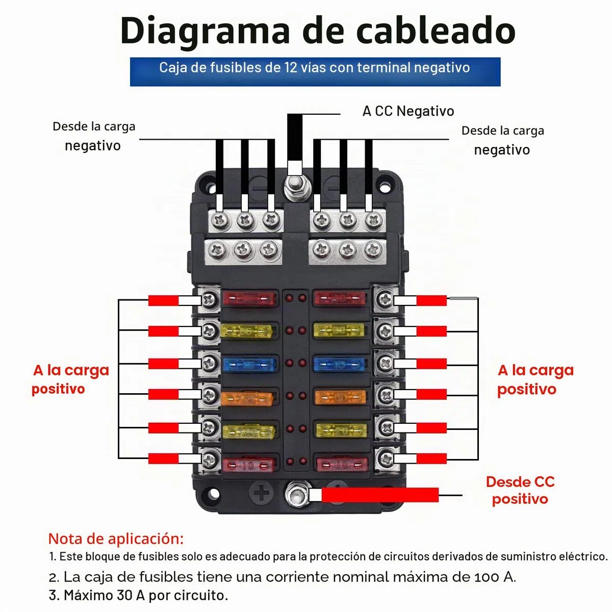 Geloo Caja de Fusibles 12 Vías Portafusibles con Lámpara de Alerta LED Porta Fusibles Coche con Cuchilla Negativa para Coche Barco Autocaravana Furgoneta