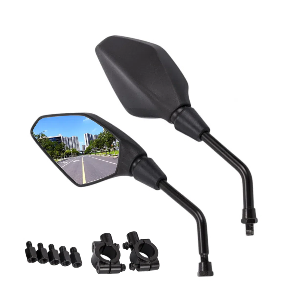 2 Espejos Retrovisores Moto Homologados E24 – Universales 7/8" 22mm, Roscas 8mm/10mm, Ajustables y Plegables 360°, para Scooter, ATV, Quads y Ciclomotor