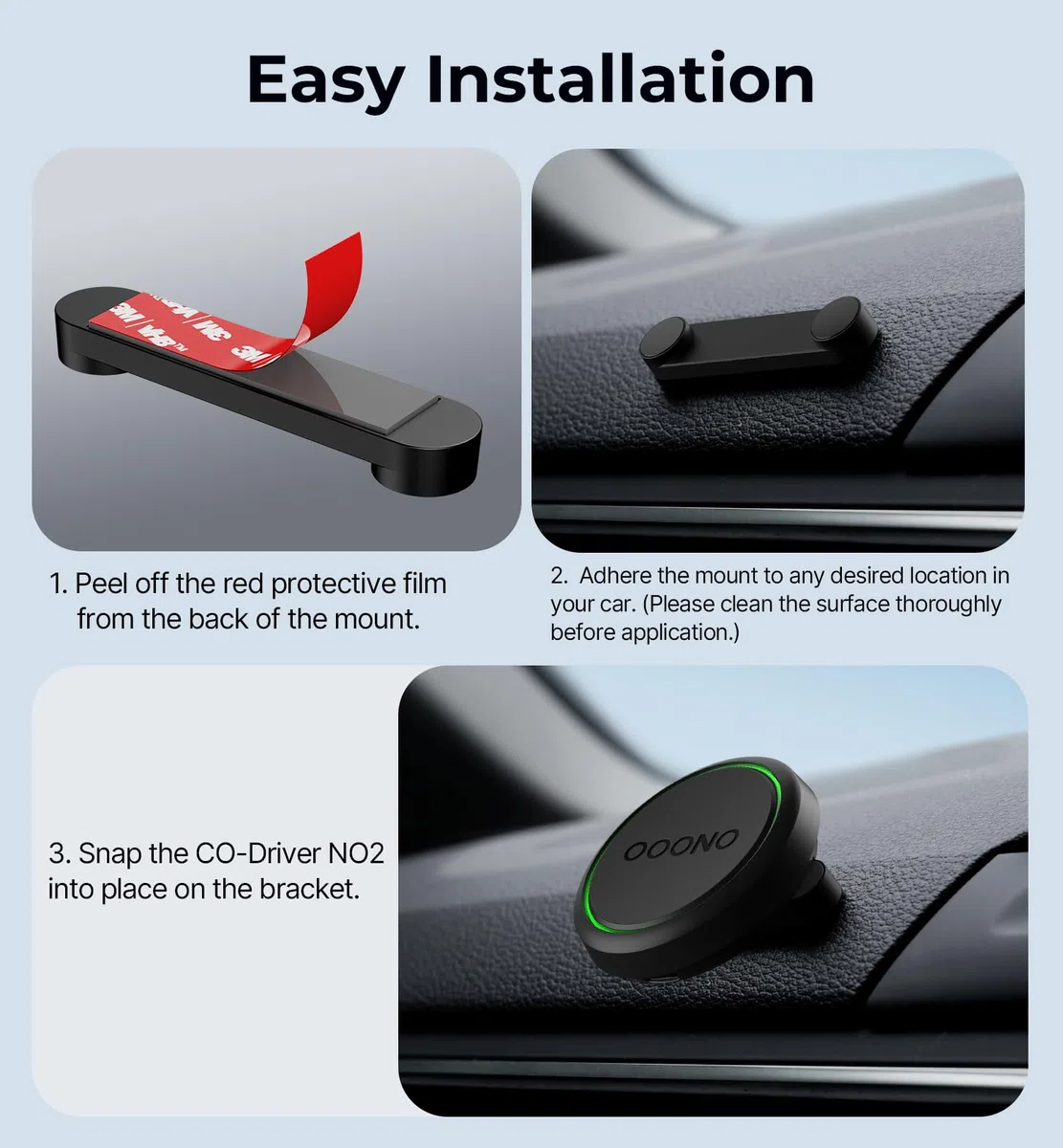 2 Unidades Soporte Coche para OOONO CO-Driver NO2, Base Adhesiva para Salpicadero con Doble Placa Metálica para Conexión Magnética, Resistente al Calor, Solo para OOONO 2, Negro
