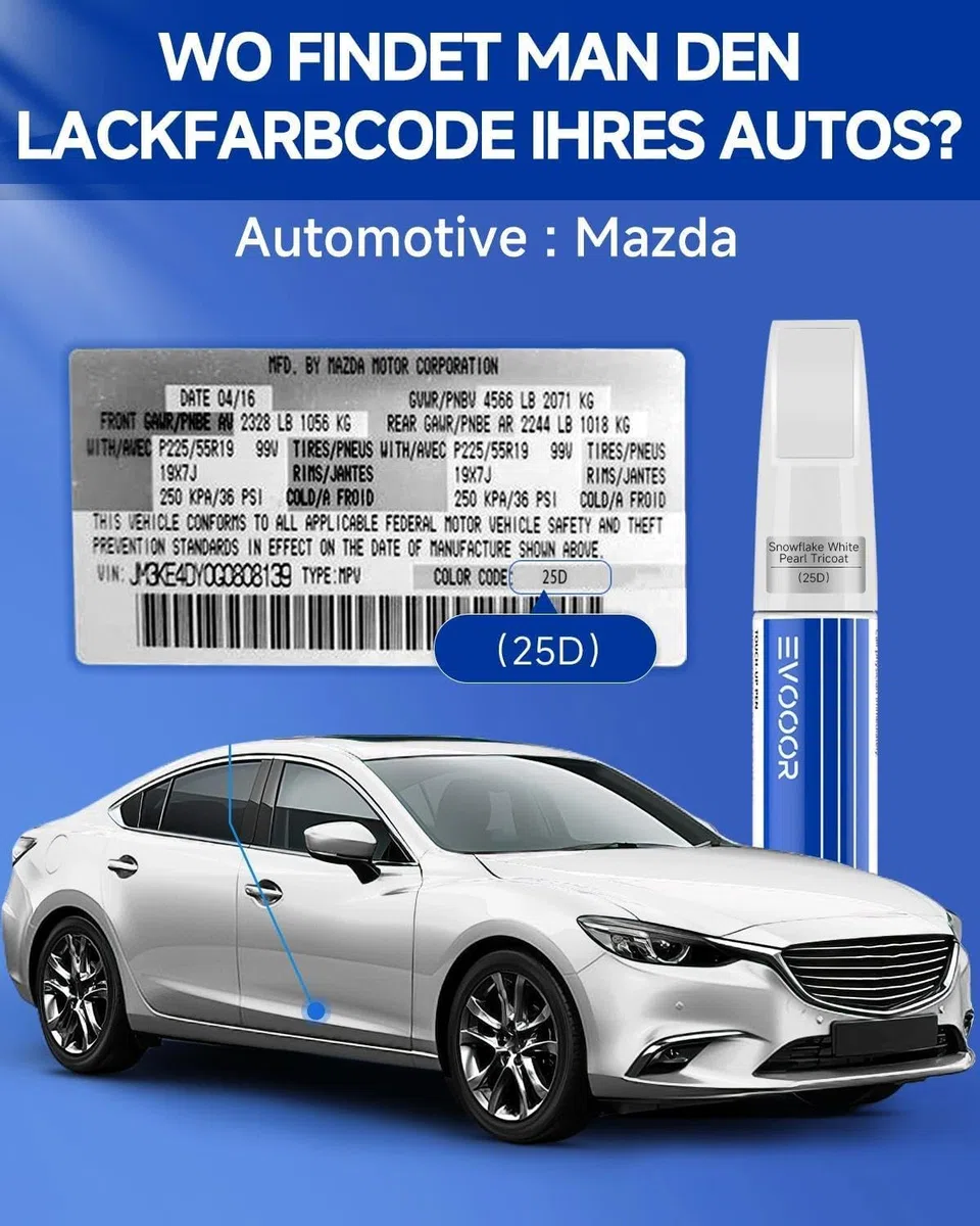 (25D Snowflake White Perla Tricapa Kit de retoque de pintura para automóvil 2 en 1 con removedor de arañazos para Mazda, Reparación de arañazos para auto, Solución rápida y fácil para reparar