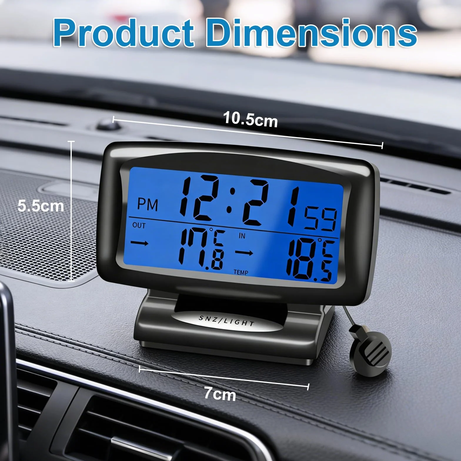 Termometro Coche Ruspela Termómetro de coche Reloj despertador digital para vehículos con luz de fondo termometro interior