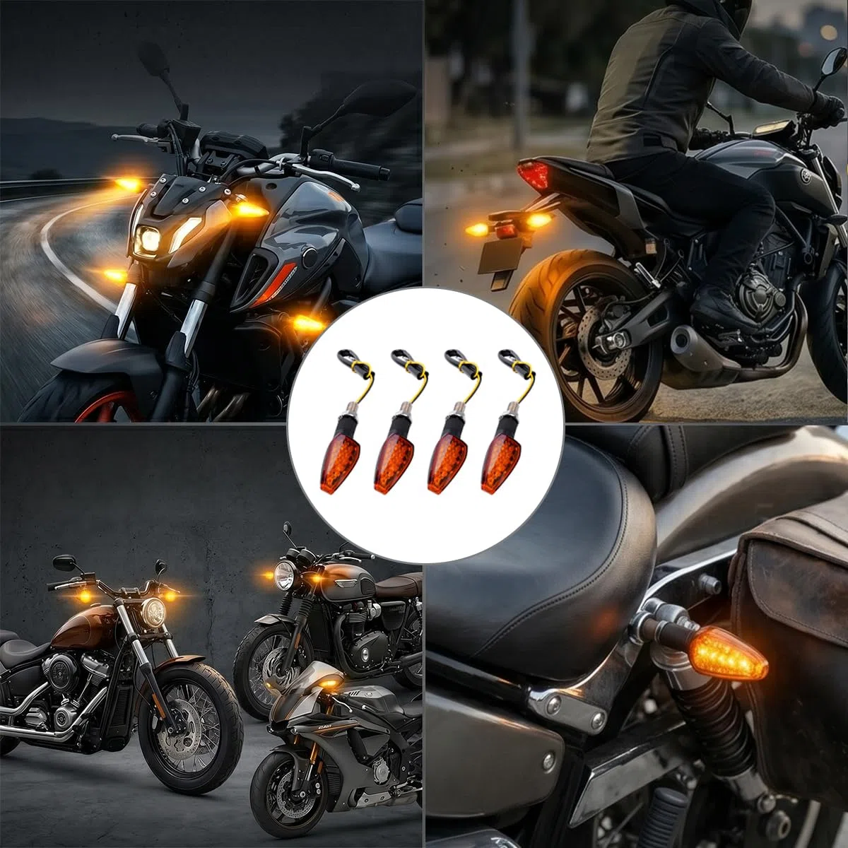 Intermitente Moto LED Homologado 4pcs, Indicador de Dirección Universal 12V 14 LED F5, Estanco IP68 Intermitentes para Scooter Quad Cruiser Mobylette, Lente Ahumada, Montaje Fácil Tornillo M8