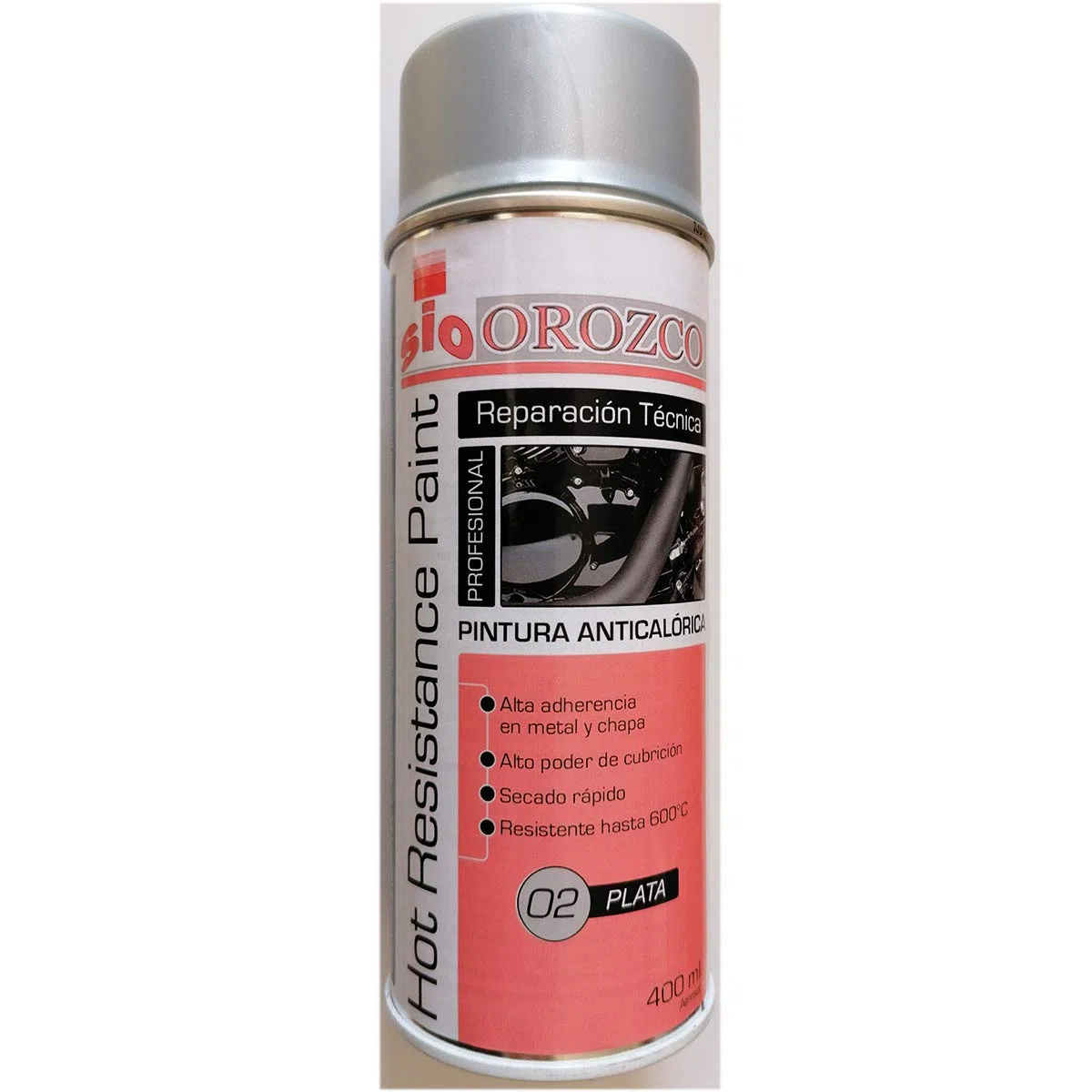 SIO Pintura Anticalórica Gris Plata Spray 400 ml – Pintura Alta Temperatura Resistente al Calor para Escape, Motor, Metal y Chimeneas – Secado Rápido, Anticorrosión, Uso Automoción e Industrial