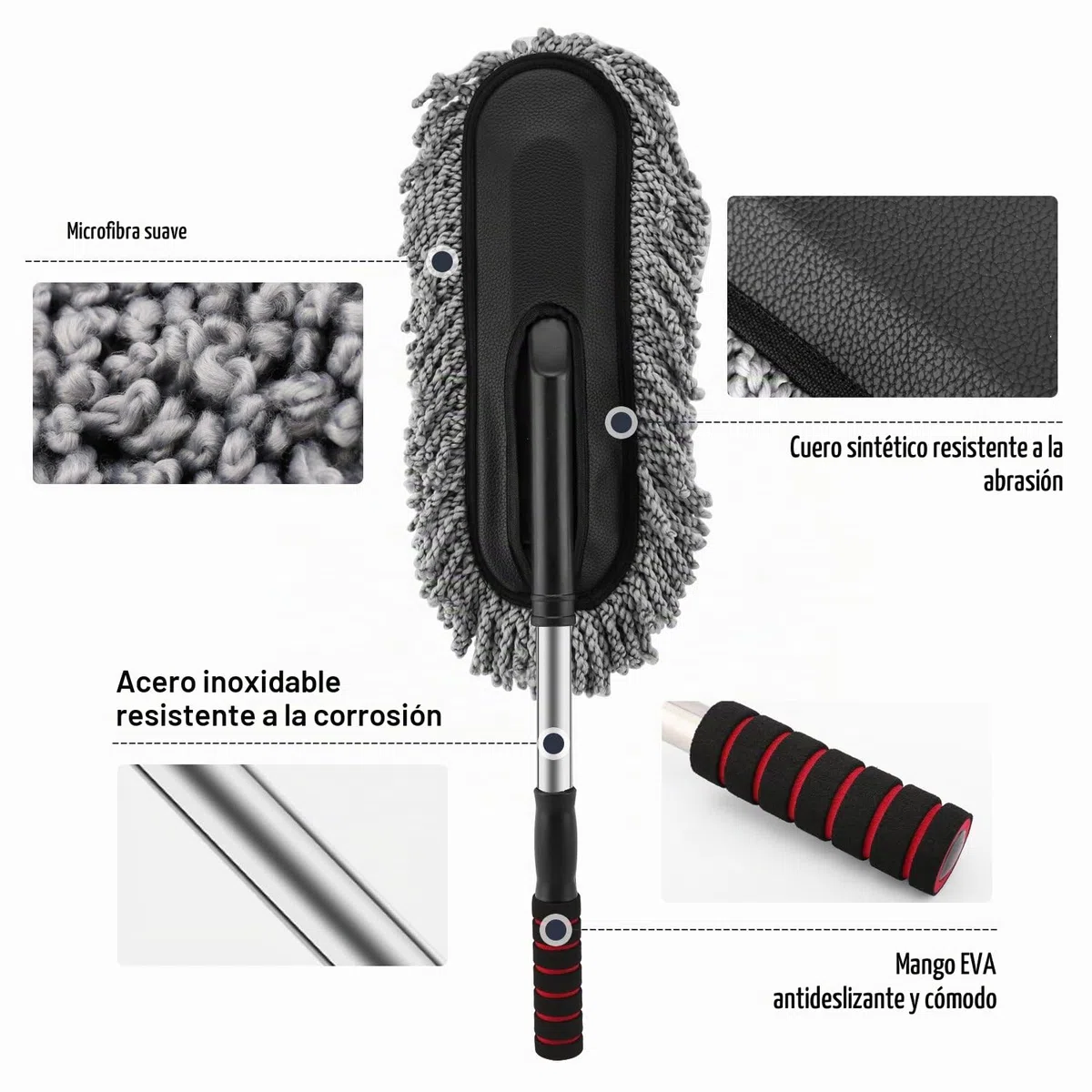 Moko Plumero de Coche, Cepillo Multiusos para Lavado de Coche, Exterior e Interior, Plumero de Microfibra con Mango Extensible para Limpieza, Color Gris