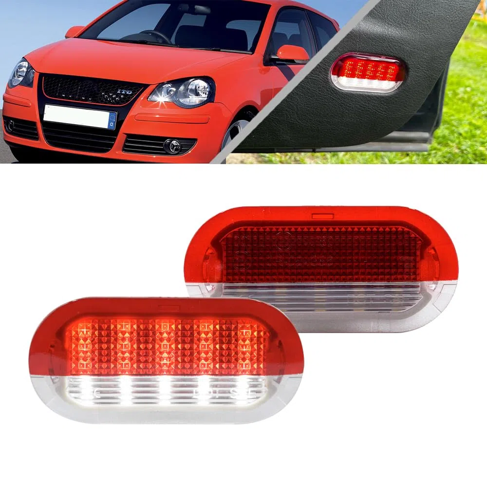 Lot de 2 luces de cortesía de puerta LED blancas/rojas bajo luces de advertencia Compatible con VW Golf MK3 MK4 Jetta Beetle Touareg Polo Vento con Skoda Seat