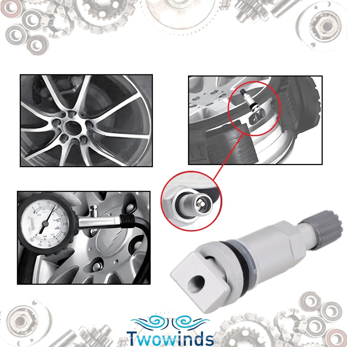 Twowinds - Válvula Sensor Presión Neumáticos 68001696AA Compatible con Jeep Patriot, Liberty, Grand Cherokee, Dakota, Land Rover Freelander 2, Discovery, Rang Rover - TPMS (set de 4)