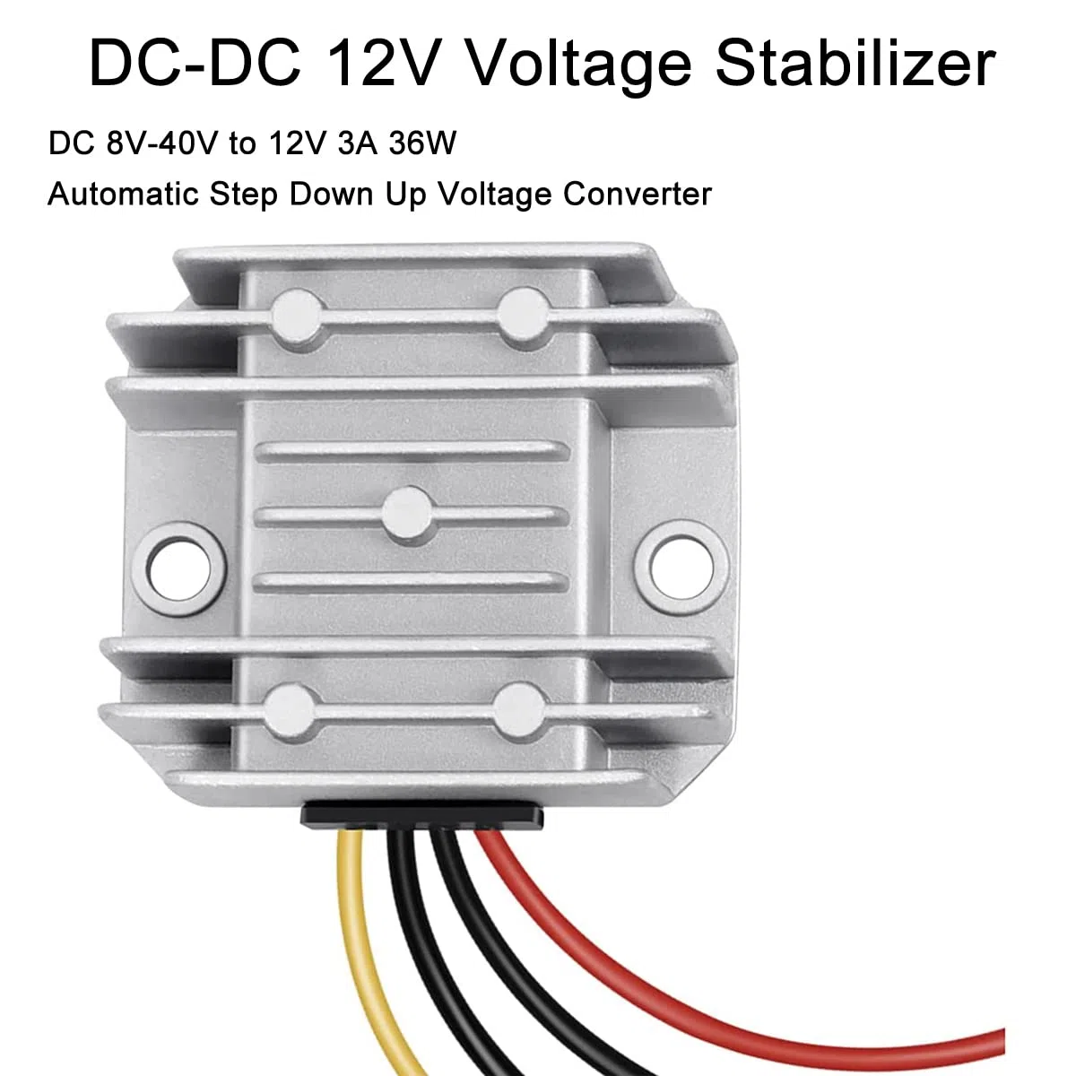 Greluma 1 Pieza Estabilizador de Voltaje DC-DC 12V a Prueba de Agua, DC 8V-40V a 12V 3A 36W Convertidor de Potencia del regulador de Voltaje Reductor automático