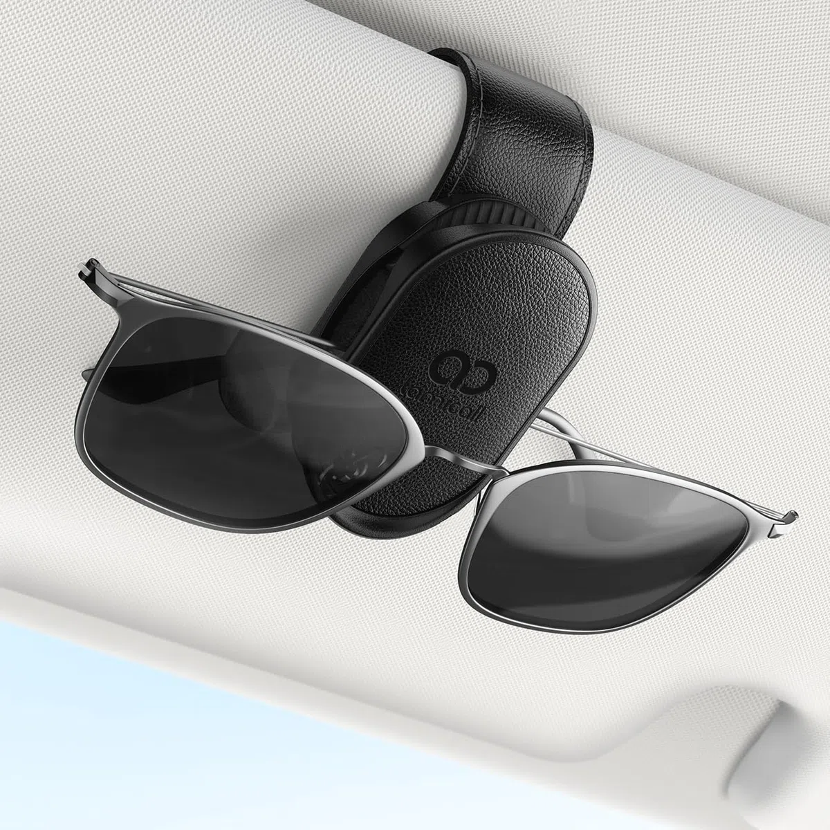 Lamicall Soporte Gafas de Sol para Coche - [Operación con una Mano] Soporte Gafas de Sol para Visera de Coche con Diseño de Resorte, Espuma Suave & Silicona Antirrayas, Porta Gafas de Sol de Cuero PU
