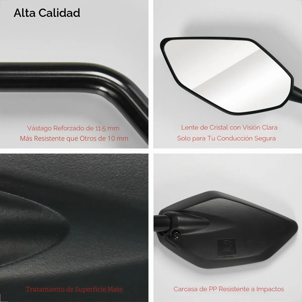 Evermotor - Espejo retrovisor universal para moto y scooter lateral homologado E, espejo retrovisor E4, 1 rosca M10 a la derecha + 1 rosca M10 a la izquierda, 2 roscas M8 a la derecha + 1 rosca M8 a