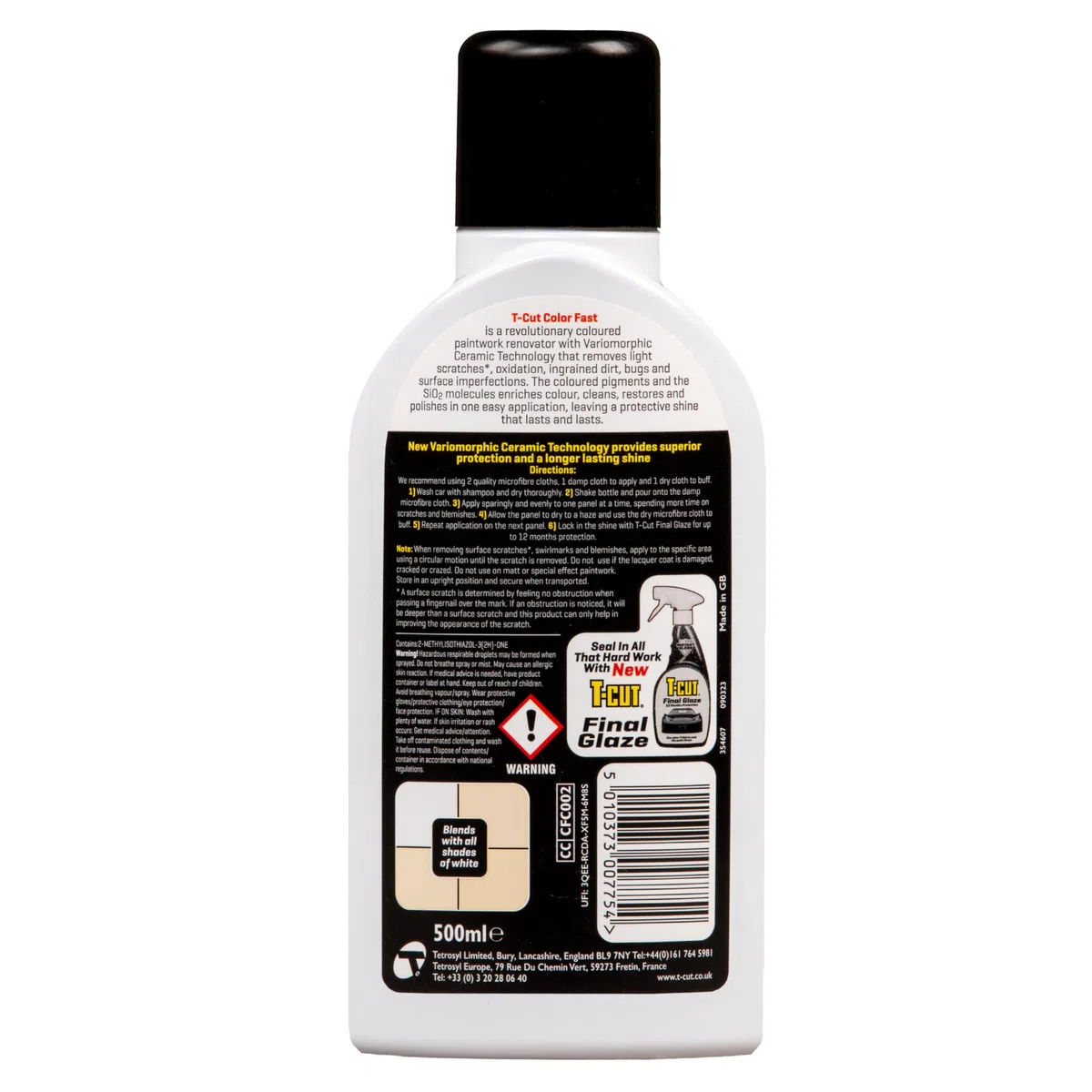 T-Cut 3 en 1 Color Restaurador de Pintura Rápida Pulidor de Coches, Blanco, 500 ml