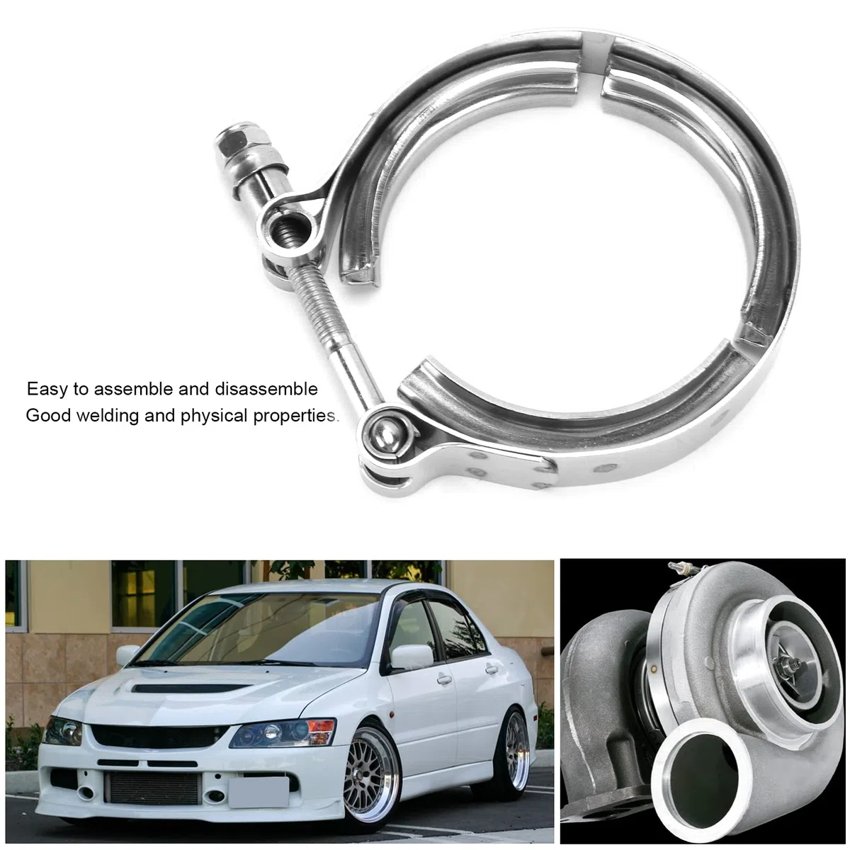 Abrazadera de banda en V para automóvil Abrazadera de banda en V de 3 pulgadas Turbocompresor Tubo de bajada de escape Acero inoxidable Accesorios universales para automóvil Abrazadera de banda en V A
