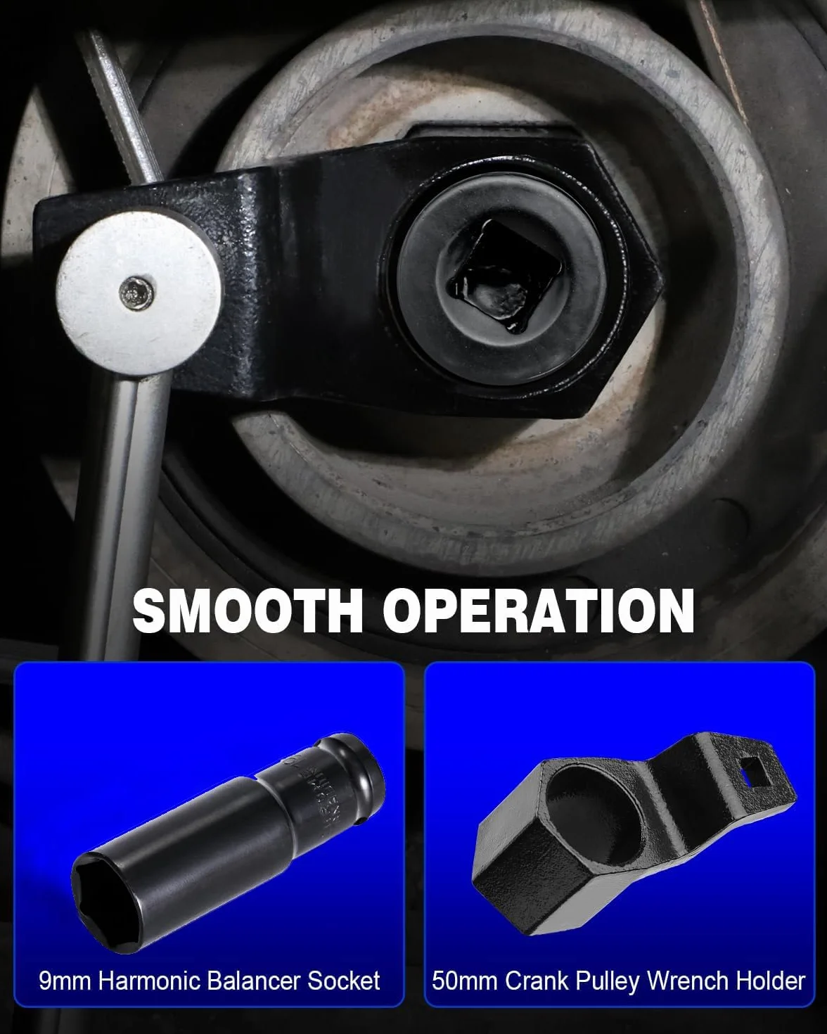Greluma Juego de Llaves de Vaso equilibradoras armónicas de 19 mm y Soporte para polea de cigüeñal de 50 mm, Herramienta de extracción y sujeción, Compatible con Motores Honda y Acura