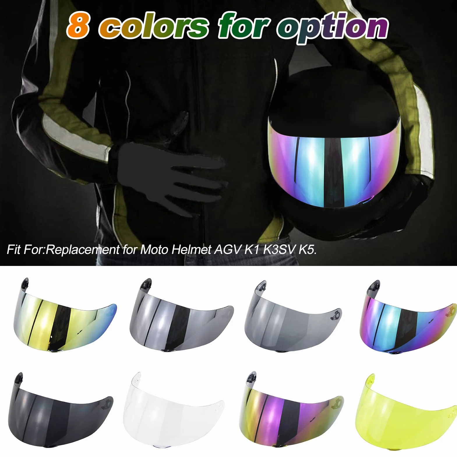 Shkalacar Visera Casco Moto Reemplazo para AGV K1 K3SV K5 Casco, Visera Casco Reemplazo para AGV K1, Visera de Lente para Casco Protección contra Viento