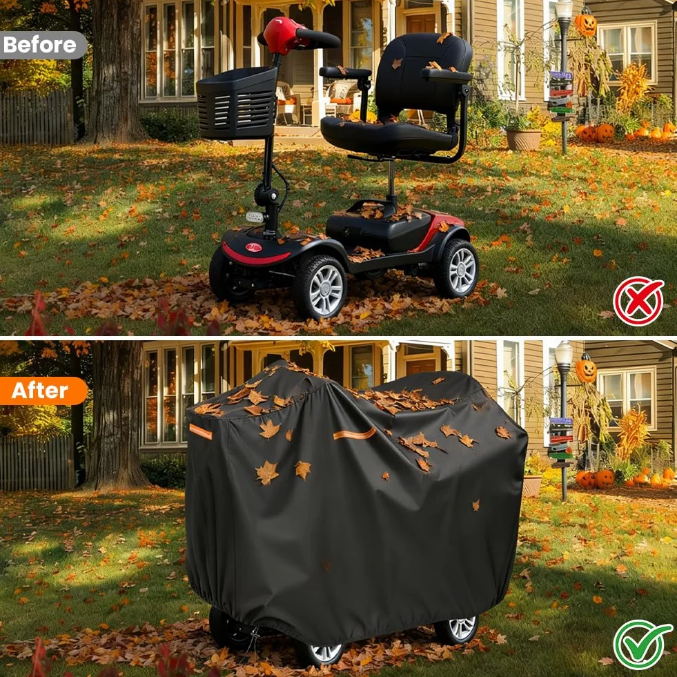 Funda del Scooter de Movilidad 140x66x92CM, con Bolsa Almacenamiento, Tela Oxford 210D Recubrimiento Plata PU, Prueba Polvo, Agua, Resistente a Los Excrementos de Pájaros y a Los Rayos UV