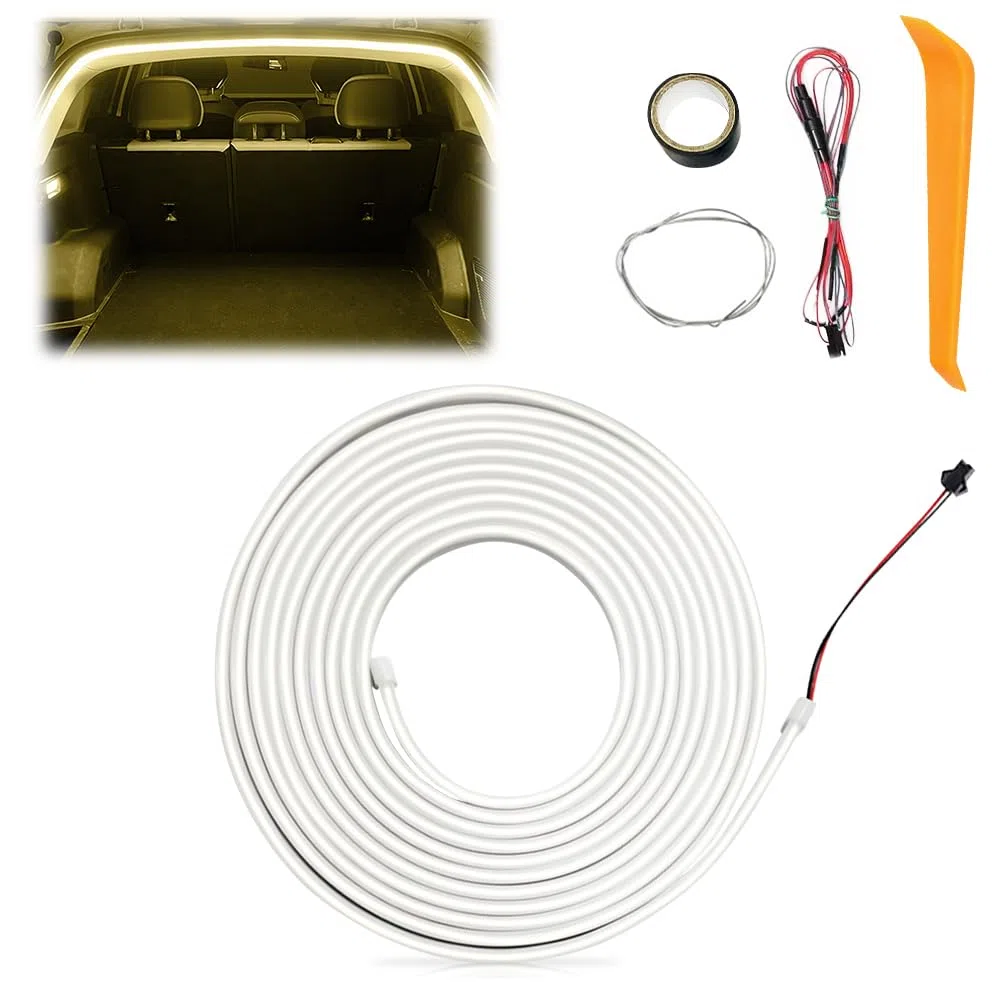 Dynamic Flowing Car Trunk Light Strip, Tira de Luces LED Dinámicas para Maletero de Coche, 4 m con Inducción Automática Universal para Camiones, SUV, Autocaravanas y Sedanes (Amarillo Cálido)