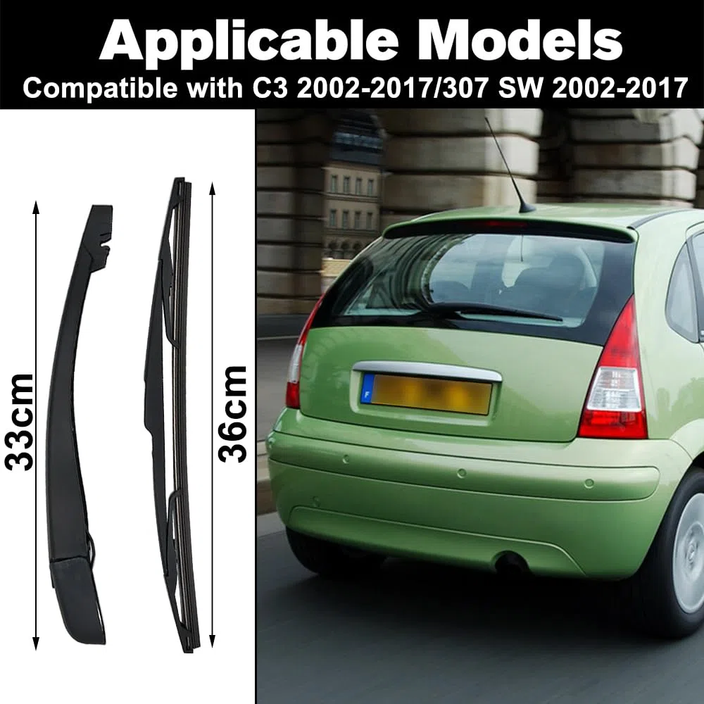 Brazo Limpiaparabrisas Trasero y Escobillas Limpiaparabrisas, Juego de Cuchillas del Brazo del Limpiaparabrisas Trasero Compatible con C3 2002-2017, Compatible con 307 SW 2002-2017