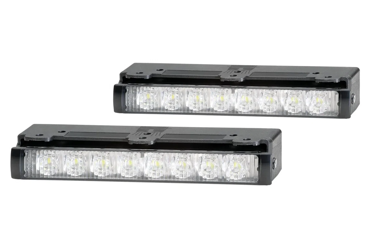 HELLA 2PT 980 970-821 LED-Juego de luces circulación diurna - LEDayLine Zero - 12V - rectangular - montaje exterior - Color de tulipa: transparente - Cable: 1000mm - Frontal del vehículo - Juego