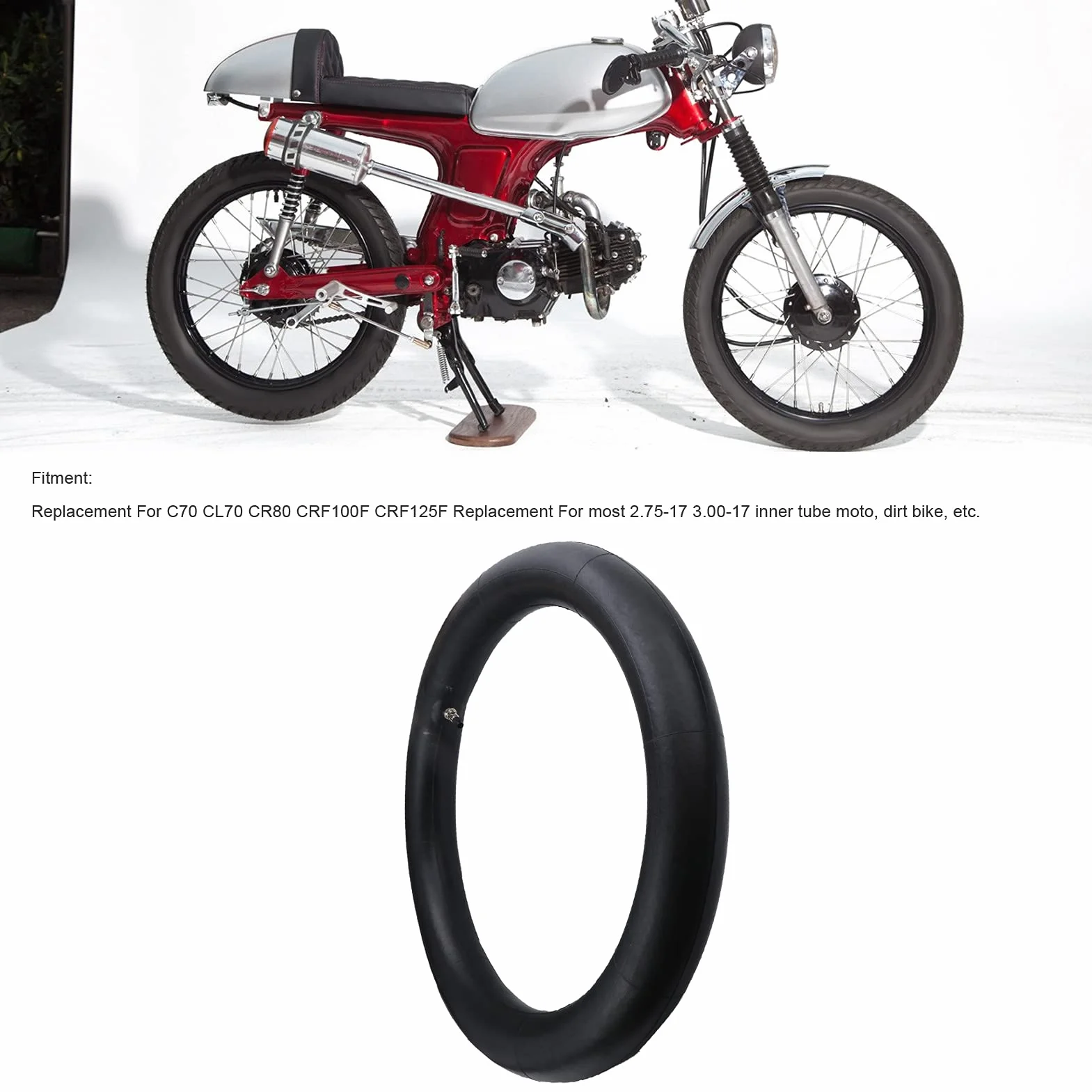 Tubo interior del neumático, 2,75-17 3,00-17 Vástago de válvula de aleación de acero Boquilla de gas Reemplazo del tubo interior del neumático delantero para C70 CL70 CR80 CRF100F CRF125F