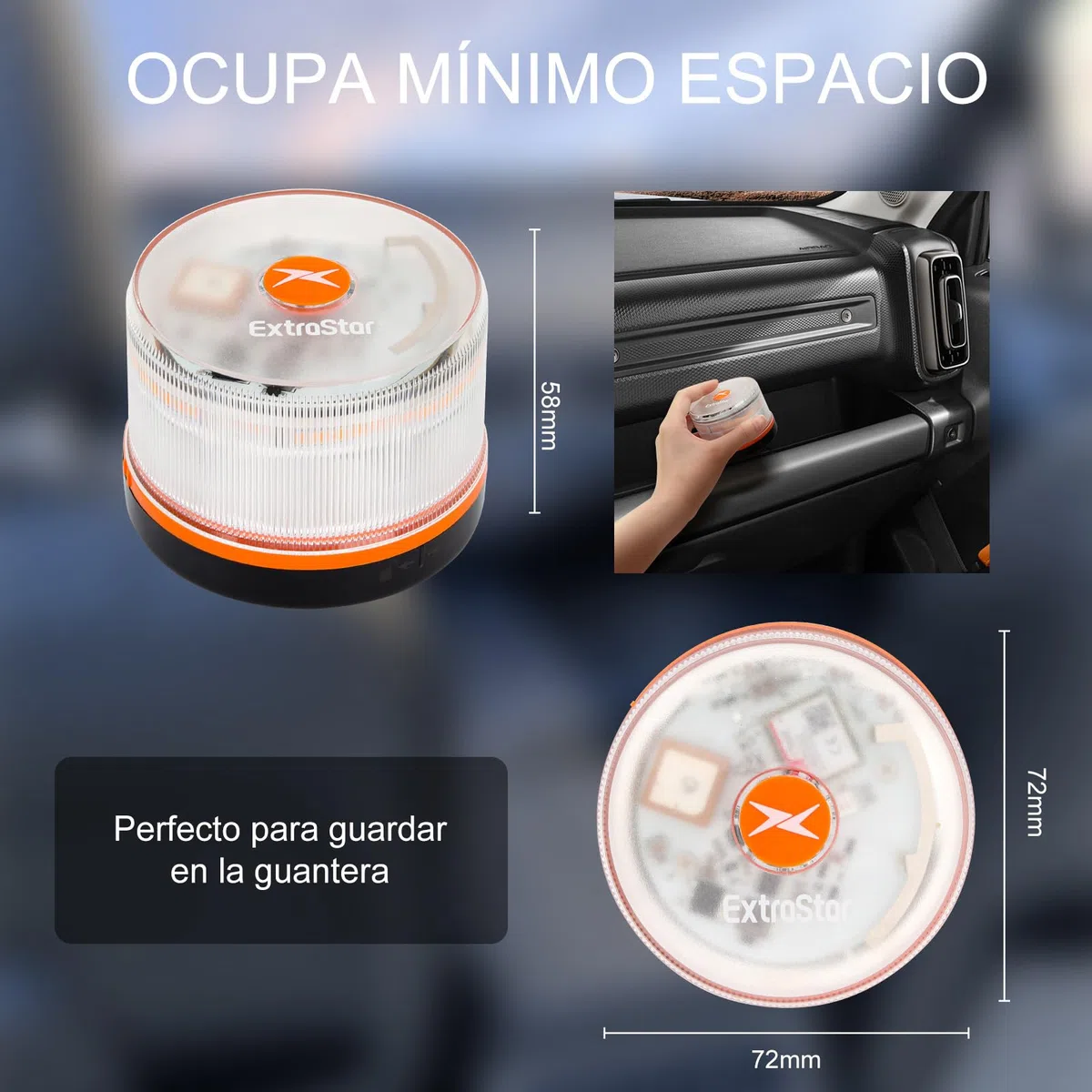 EXTRASTAR Luz de Emergencia V16 Homologada DGT con Geolocalización 3.0 - Aviso Ubicación Coches, Plan de Datos Incluido - Base Imantada IP54 - Cumple Normativa 2026