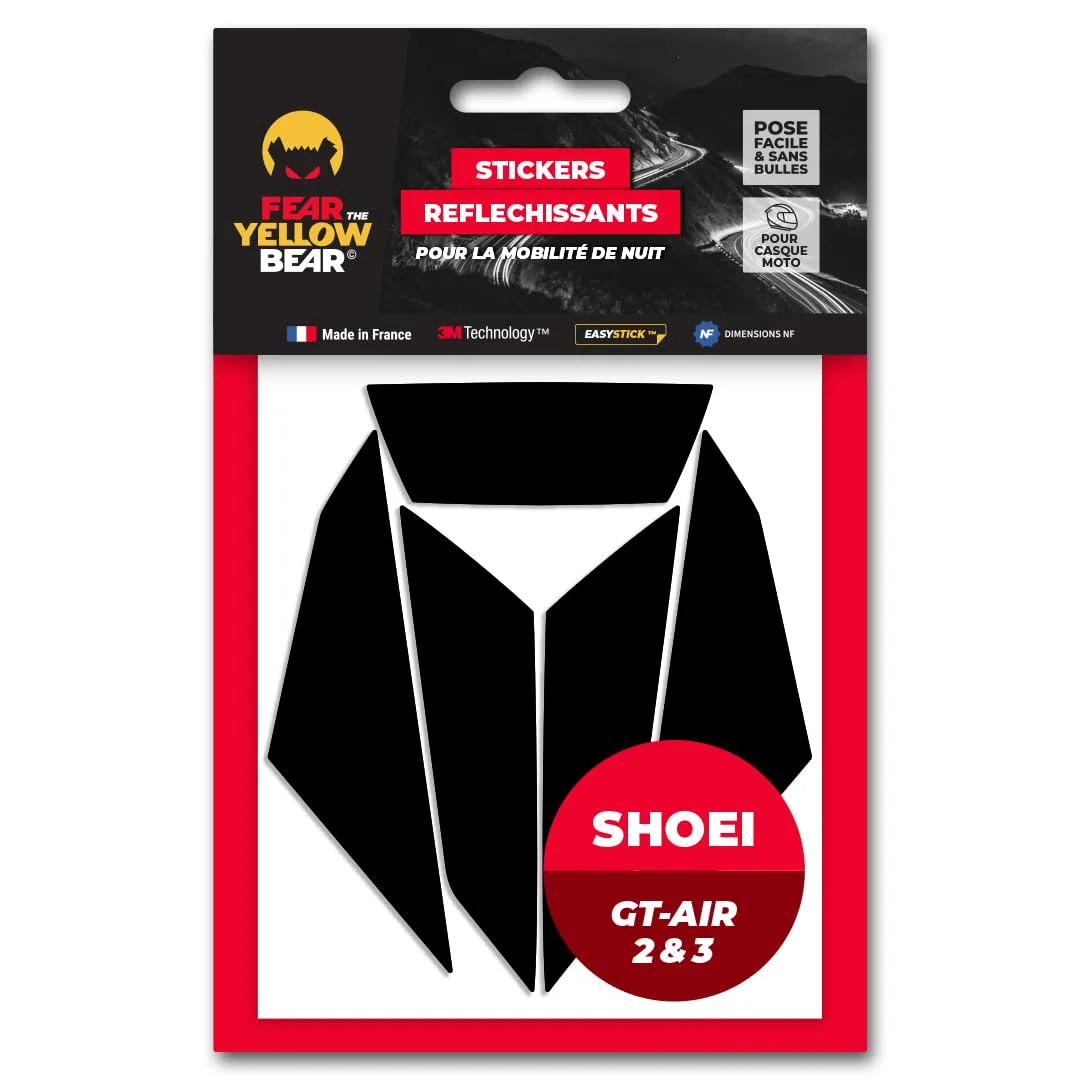 FEAR THE YELLOW BEAR YELLOW BEAR FYB© - Lote de 5 pegatinas reflectantes reutilizables compatibles con Shoei GT Air 2 y 3™, tecnología 3M™, color negro