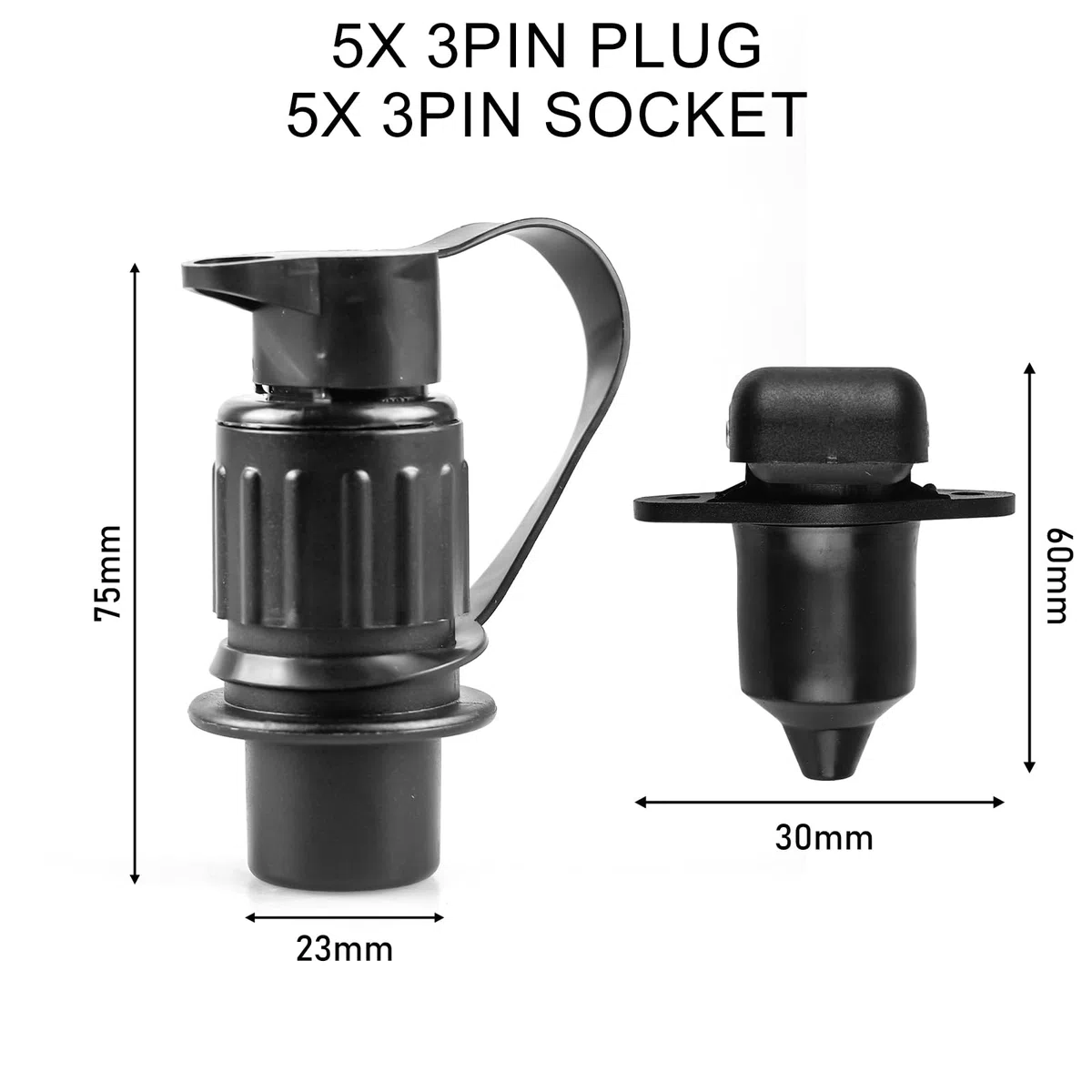 5 unidades de enchufe de 3 polos para remolque, 12 V, 3 pines, enchufe plano de tres polos, adaptador de tres polos para camiones, caravanas, tractores, remolques, maquinaria agrícola