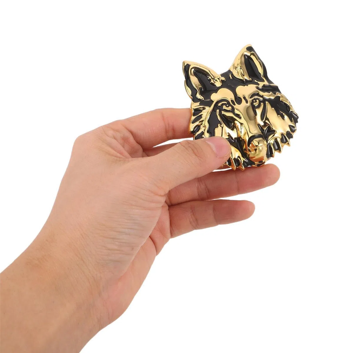 Pegatina Metálica 3D para Coche, Diseño Cabeza de Animal Dorada, 2 Piezas, Calcomanía Decorativa Resistente Intemperie para Parachoques y Carrocería, para Ocultar Rayones
