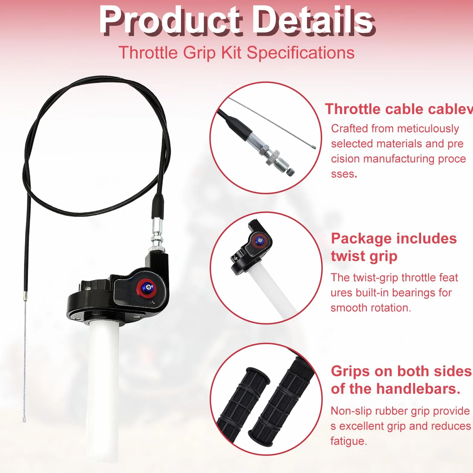 Empuñadura Del Acelerador con Cable Empuñadura y Cable Del Acelerador Giratorio con Mango para 50cc-150cc, 200cc, 250cc Atv Dirt Bike (Negro)