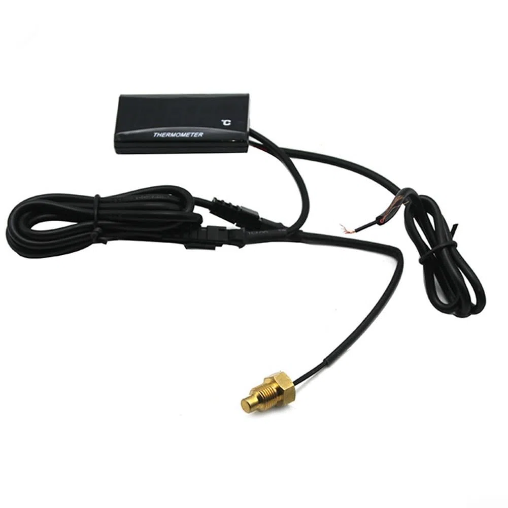 Kit de monitoreo de temperatura del agua para motocicletas con medidor LCD digital y sensor, sistema alimentado por CC 12 V con señal visual de sobrecalentamiento (18 mm)