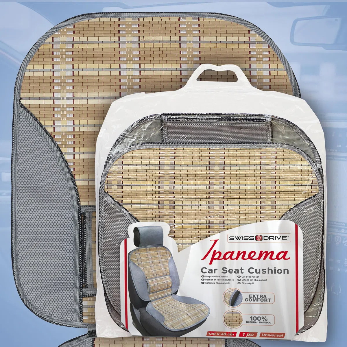 Sumex P303006 Respaldo Bambú Ipanema Natural para Asiento de Coche Soporte Lumbar Ergonómico, Máximo Confort para Viajes Largos y Muchas Horas al Volante