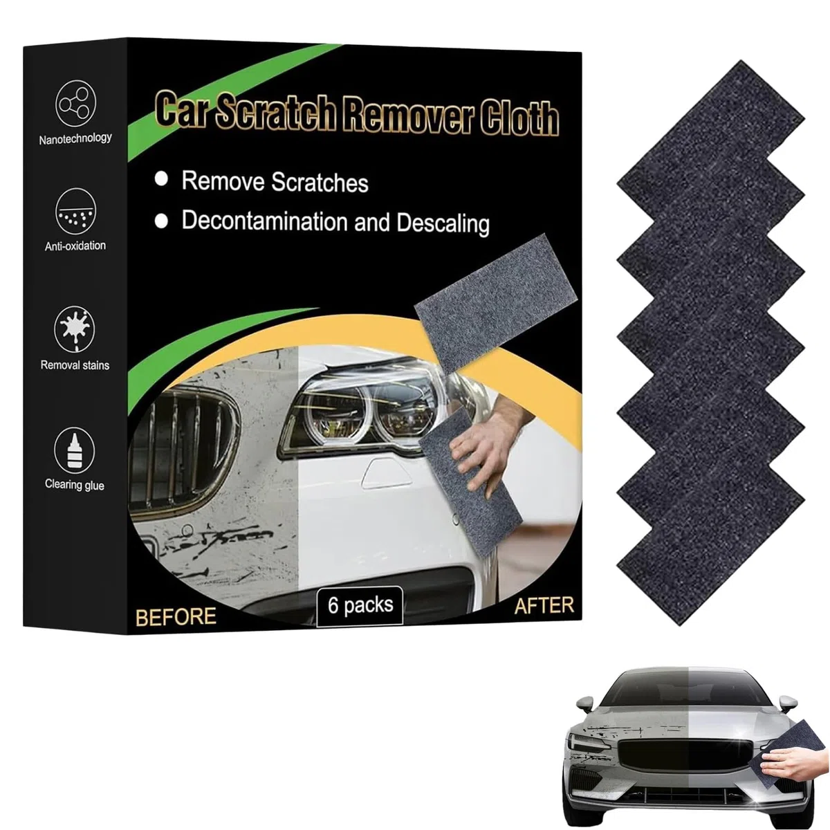 Nanopolix Scratch Remover Cloth,2026 Nuevo Paño Pulidor Coche Reutilizable,Kit Reparación (6pcs)