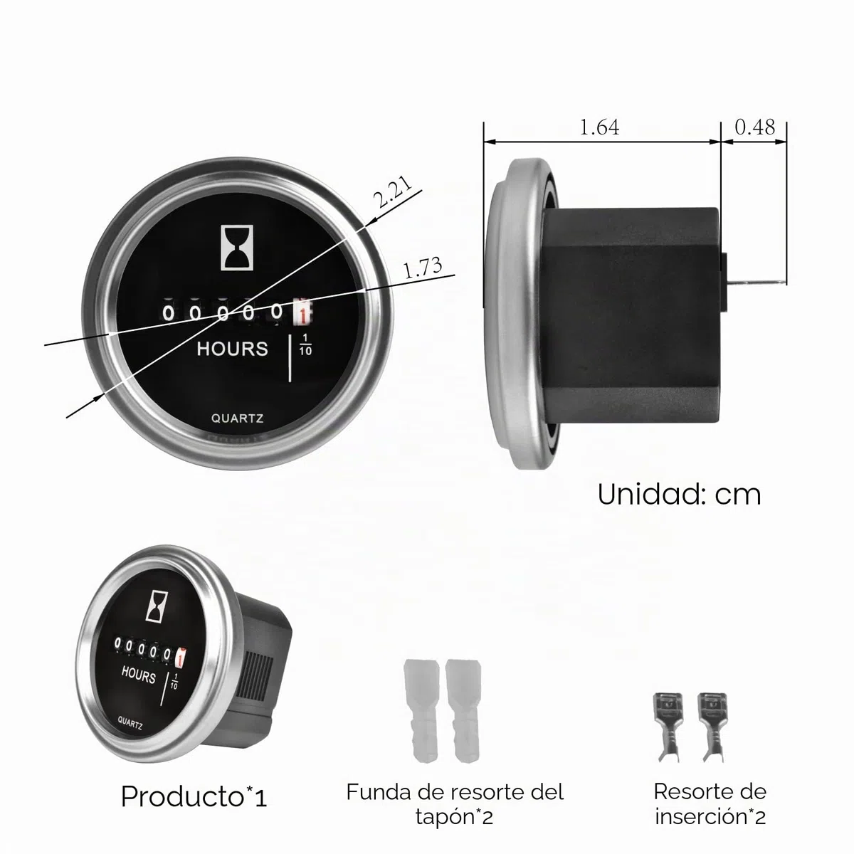 Contador de horas de funcionamiento de cuarzo redondo de 6 V hasta 80 V, anillo de acero inoxidable, contador de horas de funcionamiento, UTV, carrito de golf