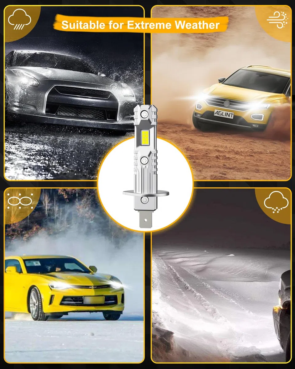 Bombillas H1 LED Sin Polaridad Super Brillante 1:1 Mini Diseño Lámpara Coche H1 LED Faros Luz Alta y Luz Baja Sustitución Halógena Plug and Play 6500K Blanco